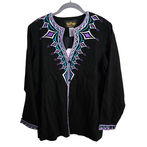 Bob Mackie NWT Art To Wear Embroidered Black Linen Blend Tunic Size S - Picture 1 of 7